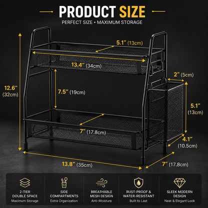 Black Mesh Bathroom Organizer Two Tier Storage
