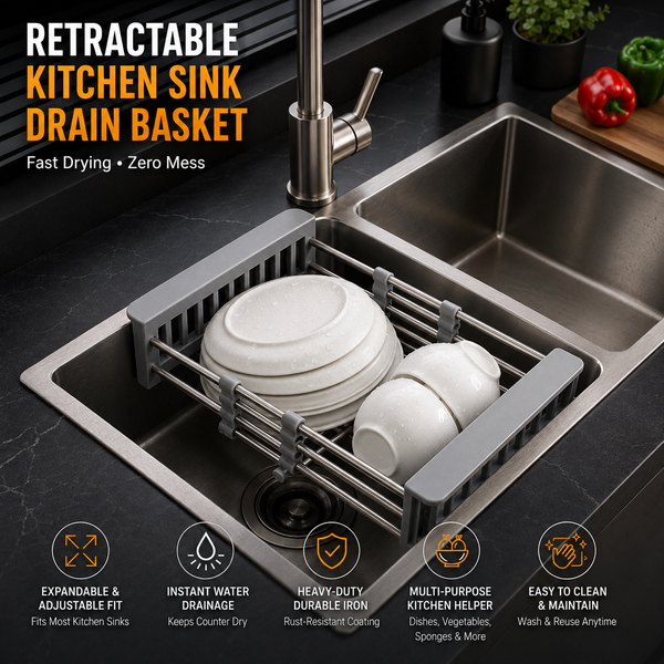 Stainless Steel Retractable Sink Dish Rack for Kitchen