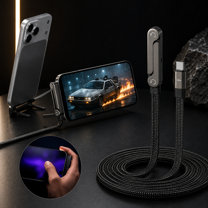 240W USB-C to USB-C Fast 1.5 Meter Charging Cable with Foldable Phone Holder