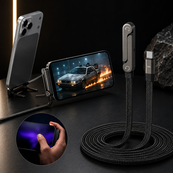 240W USB-C to USB-C Fast 1.5 Meter Charging Cable with Foldable Phone Holder