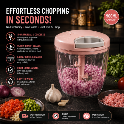 Manual Food Chopper Pink Plastic 900ml