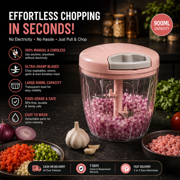 Manual Food Chopper Pink Plastic 900ml