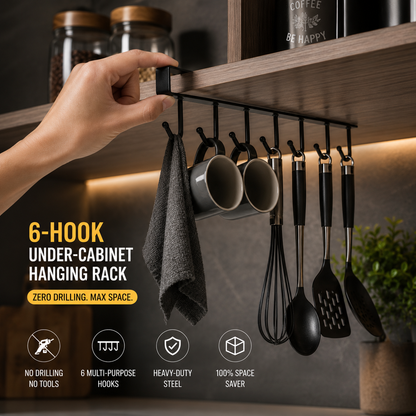 Stainless Steel Kitchen Hanger Black White 6 Cup Holder