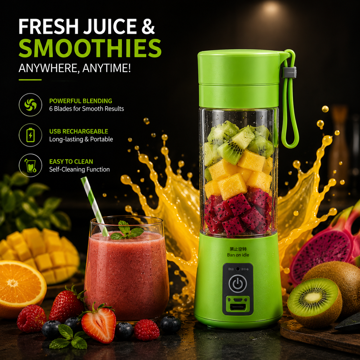 Portable 6-Blade Electric Juicer for Home & Travel