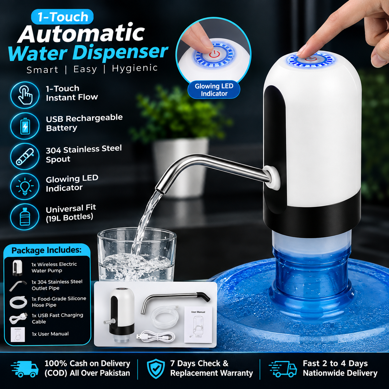 Electric Water Pump White Black ABS Stainless Steel