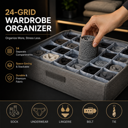 24 Pocket Socks Organizer Box Oxford Quilted Multicolor
