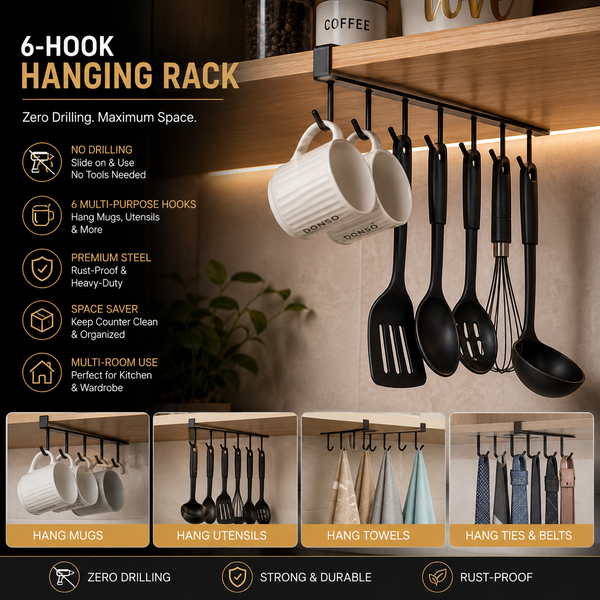 Stainless Steel Kitchen Hanger Black White 6 Cup Holder