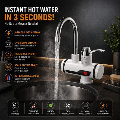 Instant 360° Electric Water Heating Tap Silver