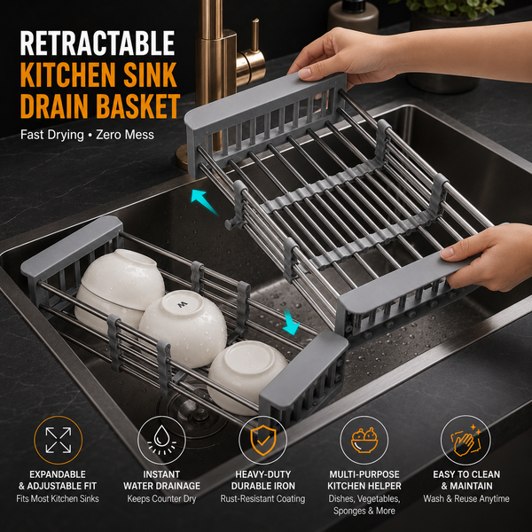 Stainless Steel Retractable Sink Dish Rack for Kitchen