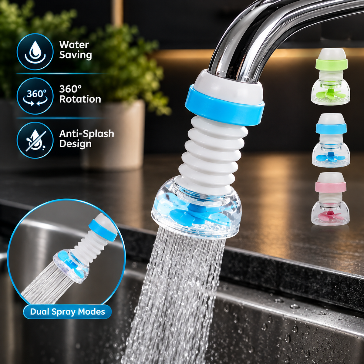 360-Degree Fan Faucet with Water Saving & BPA-Free