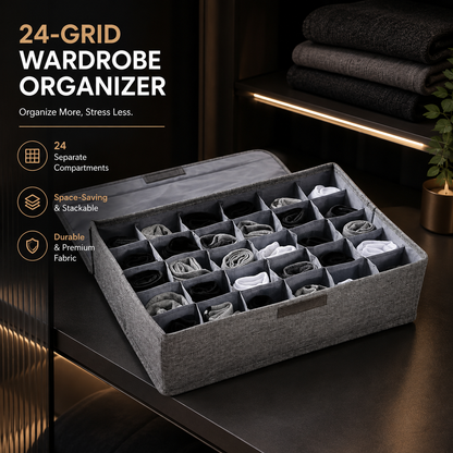 24 Pocket Socks Organizer Box Oxford Quilted Multicolor