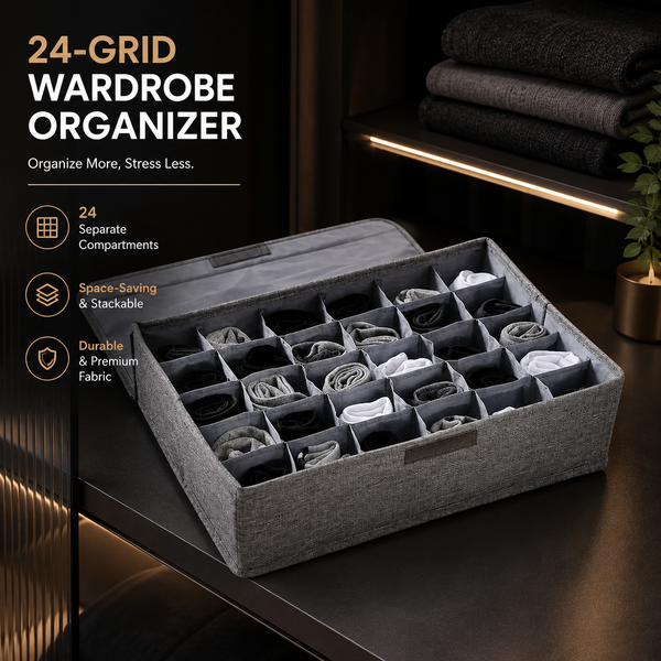24 Pocket Socks Organizer Box Oxford Quilted Multicolor