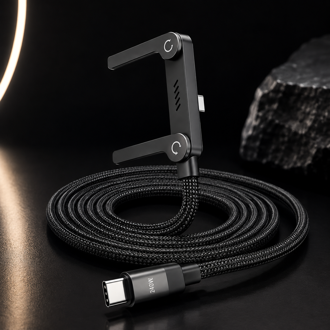 240W USB-C to USB-C Fast 1.5 Meter Charging Cable with Foldable Phone Holder